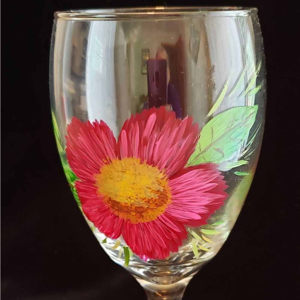 Brand New Pretty Floral Hand Painted Wine Glass